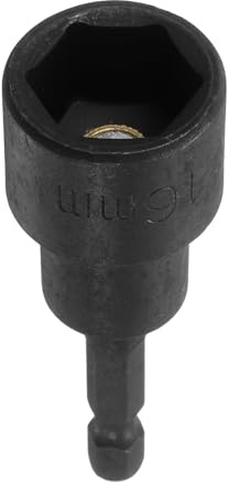 sourcing map Magnetic Nut Driver 16mm Hex Drive Socket CR-V Steel Power Screw Drill Bits Socket Wrench Tools with 1/4 Quick Change Hex Shank for Power Drills Impact Drivers, Black