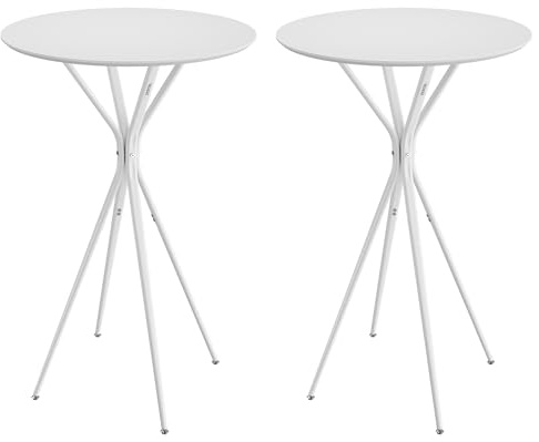 VASAGLE Juego de 2, Mesa de Bar, Mesa Baja, Redonda, Alta, Estructura Metálica, 60 x 60 x 105 cm, para Cocina, Sala de Estar, Estilo Moderno, Fácil Montaje, Blanco Nube y Blanco Mate LBT224W01
