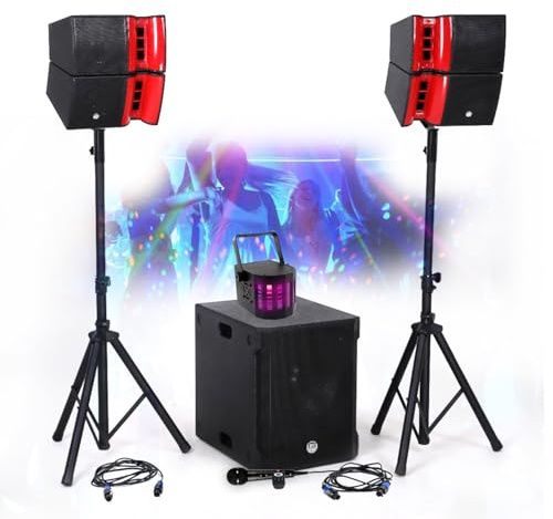 Sono Complete 1200W BM Bmsonic BMS15-HORN, Enceintes Satellites, SUB 38cm USB/Bluetooth, Supports Câbles, Light Sun
