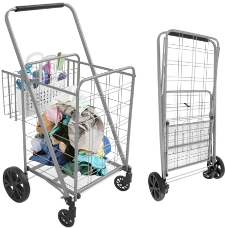 Einkaufstrolley Klappbar Faltbarer Einkaufswagen, Grocery Trolley mit 4 Räder und Griff, Einkaufstrolleys für Wäsche Einkaufen Gepäck, 52 * 40 * 49cm, bis zu 50kg