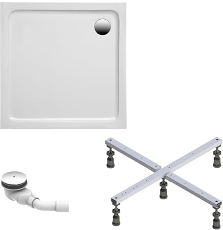 Schulte Duschwanne Adria aus hochwertigem Sanitäracryl, 100x100 cm inkl. Fußgestell, Ab- und Überlaufschutz, Pflegeleicht und alterungsbeständig, Größe wählbar