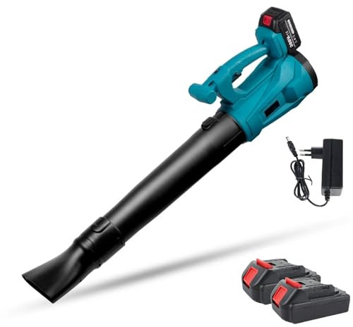 Soplador de Hojas con Bateria, 6 Velocidades Soplador de Aire, 21V Soplador de Hojas con 2X 6,0Ah Bateria, para Cuidado del Jardín, Limpieza de Hojas, Polvo y Nieve (con 2 Batería de 6000 mAh)