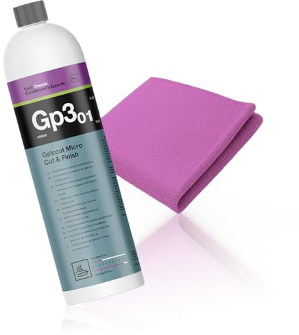 Koch Chemie - Gel coat Micro Cut & Finish GP3.01 de 1 L, incluye paño de microfibra Micro Cut para pulir, juego de pulido de barcos