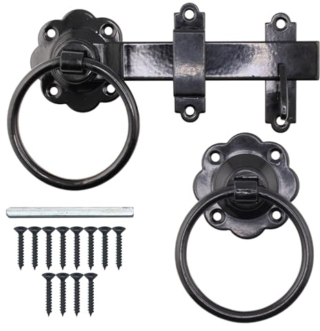 EAI Ring Gate Latch Set | 6 Inch / 150mm Heavy Duty Black Auto Catch Set for Wooden Gates, Sheds & Doors.