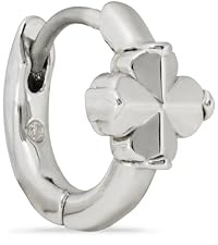Kate Spade New York Spade Flower Huggies, Brass, Silver-Tone, Cubic Zirconia Embellished, Fashion Hoop Earrings, 0.5 Inch