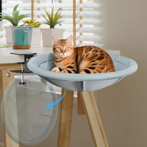 AIPERRO Foldable Cat Desk Bed – Space-Saving 90° Fold, Removable Washable Cover, Supports Up to 45lbs, Sturdy Cat Sleeping Bed for Large Cats, Perfect for Office/Game Table
