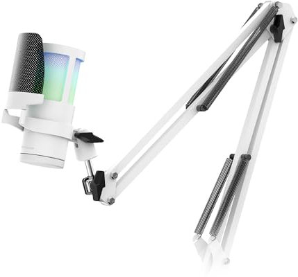 Mars Gaming MMIC-SC, Microfono Studio Professionale, Design ARGB Alta Gamma, Alta Definizione 192Khz 24-bit, Braccio Meccanico Omnidirezionale, Ghiera Controllo, Filtro Pop Rete Metallica, Bianco