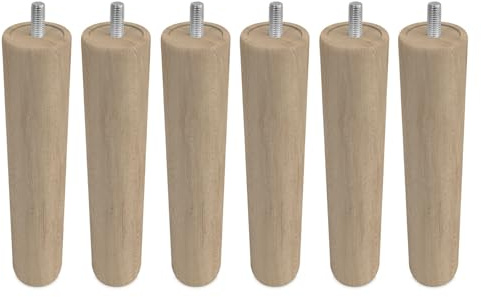 Homey Lot de 6 Pieds en Bois pour Base tapissée, cylindriques avec Filetage M10, Hauteur 25 cm, Couleur Naturelle