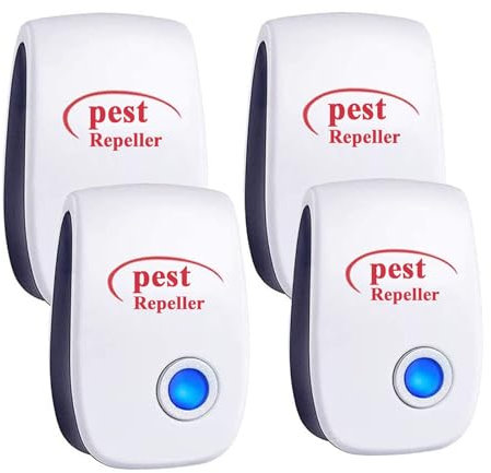 Repelente Ultrasónico Mosquitos Control de Plagas para Las Moscas, Cucarachas, Arañas, Hormigas, Ratas y Ratones, Insectos, Antimosquitos Electrónico Extra Fuerte para Interiores (4 Pack)