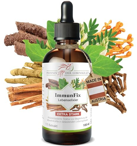 ImmunFix Tinktur 100 ml – Pflanzliche Unterstützung für Immunsystem, Energie & Balance – mit Ginseng, Katzenkralle, Ashwagandha, Cordyceps, Rosenwurz & Tragant – vegan & alkoholfrei