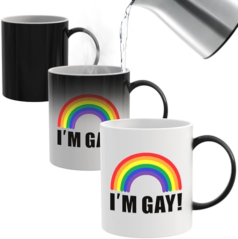 Casleovf Funny Gifts for Men,330ml Ceramics Heat Transition Coffee Cup, Secret Santa Gifts for Men Gay, Christmas Presents for Him Colleagues Friends on Birthday Christmas -I'm Gay!