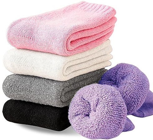 Josnown Womens Thermal Socks, 5 Pairs Winter Thick Warm Wool Socks | Cosy Ladies Boot Socks for Hiking, Walking, Casual Wear