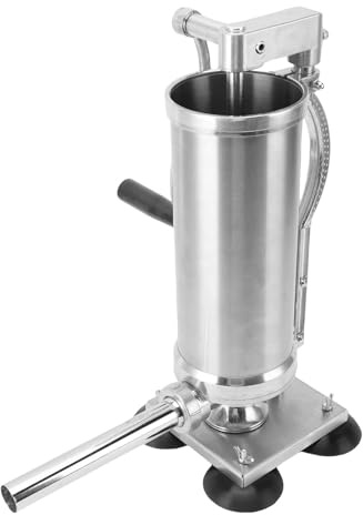 Fockety Poussoir à saucisses vertical en acier inoxydable, grande capacité de 3 L, avec 4 tubes de remplissage en plastique, pour la maison, la cuisine et le restaurant