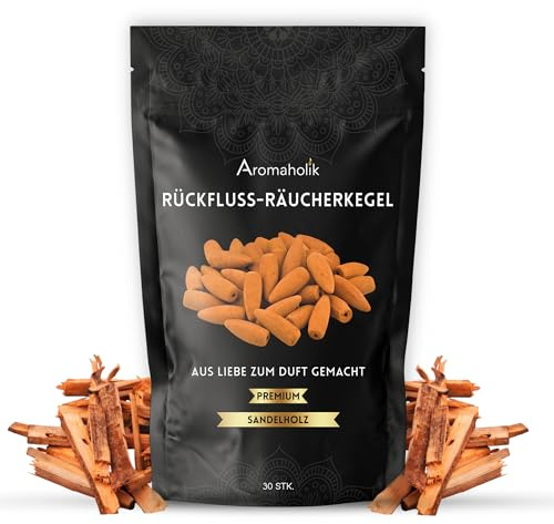 Premium Rückfluss Räucherkegel Wasserfall, Natürlich aromatische Räucherkegel mit Sandelholz Duft, 30 Stück, Frische Räucherkerzen für Stressabbau und Meditation, Backflow Incense, Aromaholik