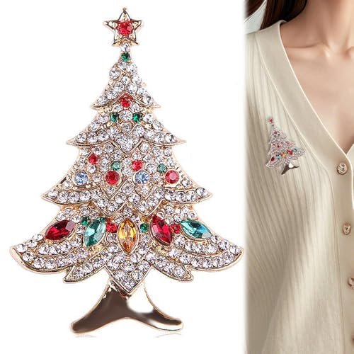 JRYXDS Weihnachtsbaum Brosche Weihnachten Christmas Tree Pin Weihnachtsbaum Anstecker Kristall Anstecknadeln Elegante Brosche Damen Herren Weihnachten Abzeichen Schmuck Deko