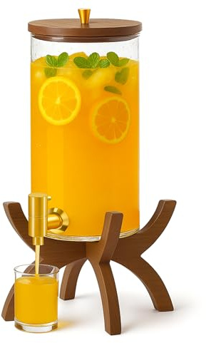 VERSSURE Glass Drink Dispenser,1.5 Gallon Beverage Dispenser with Stand,Lemonade Dispenser with Stainless Steel Faucet,Drink Dispensers for Parties, Bars and Home (Cross Stand)