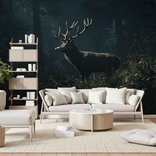 Gaqinhh Élan Forêt Jungle Papier Peint Panoramique, Forêt Nuit Cerf Papier Peint Intissé, Tapisserie Murale Cuisine Salle de Bain, Décoration Murale Chambre, 150 x 105 cm
