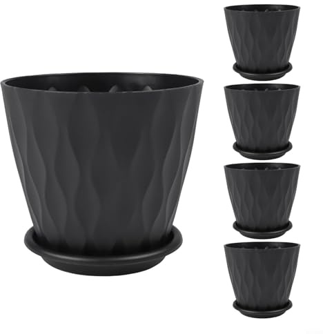 Set di 5 vasi da fiori con sistema di irrigazione, per orchidee e piante grasse, colore nero