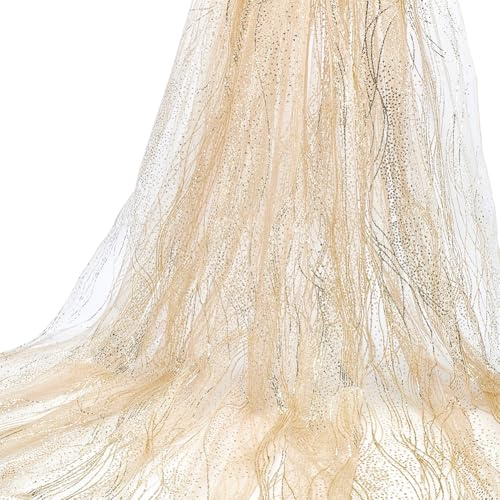 NBEADS 2 m/2,19 meter paljetttyg från The Yard, 1,72 m/1,88 meter brett glittrande glittermaterial polyester nät spetstyg för sömnad bröllopsklänning, bordsduk, fest dekorativ, guld