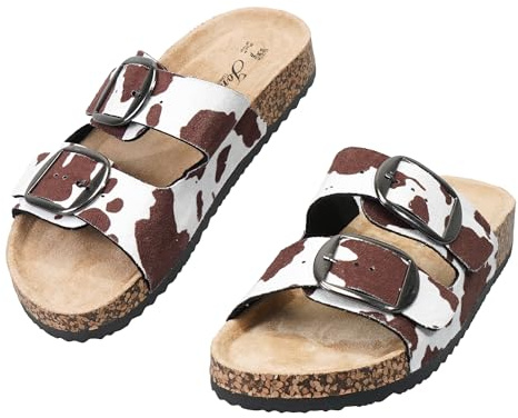 JOMIX Sandales Femme à Double Bride avec Boucles Réglables Mules Bout Ouvert Claquettes d'été à Talon Plat pour Plage Mer