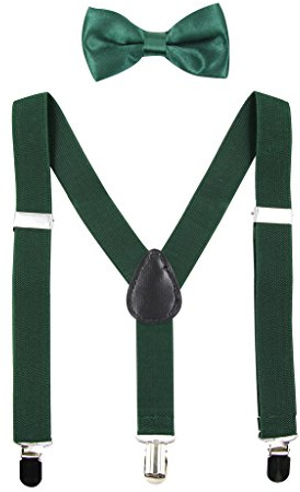 HANERDUN Kids Braces Bowtie Sets Adjustable Suspenders With Bow Ties Gift Idea For Boys And Girls, Dark Green, One Size