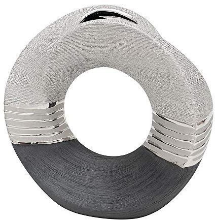 Edle Moderne Deko Designer Keramik Vase rund geschwungen mit Loch in Silber-grau. Maße L/B/H: 22 x 9 x 23 cm.