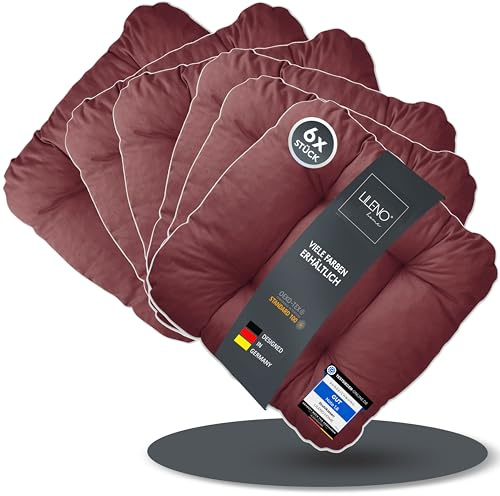 LILENO HOME 6er Set Stuhlkissen Marschalla (38x38x8 cm) - Sitzkissen für Gartenstuhl, Küche oder Esszimmerstuhl - Bequeme UV-beständige Indoor u. Outdoor Stuhlauflage als Stuhl Kissen