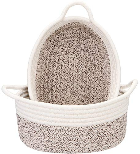 Sea Team 2-Pack Compact Woven Cotton Rope Storage Baskets, Mottled Brown