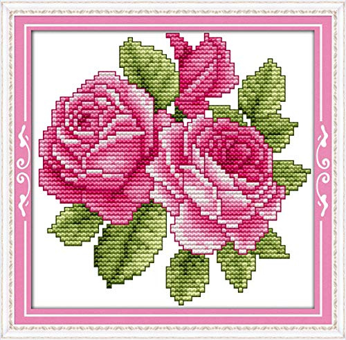 Kreuzstich Stickpackungen Vorgedruckt, OWN4B Die Blume des Glücks Bilder 11CT 8,3x8,3 Zoll DIY Stickpackung Set