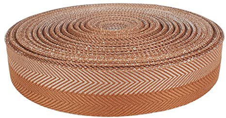 Teppicheinfassband 4x2000 cm | Einfassband aus Polyester mit Fischgrätenmuster und Thermokleber | Teppichband zum Kantenschutz und dekorativen Abschluss | Saumband zum Aufbügeln | Beige - Braun