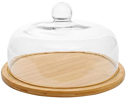32nd Glasglocke für Kuchen/Käse, mit Holzsockel, 28 cm