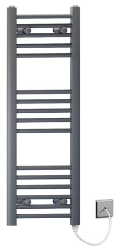Anthracite Grey 300mm Wide Flat Electric Pre-Filled Heated Towel Rail Radiator for Bathroom Designer UK (300mm x 900mm (h)) 330W