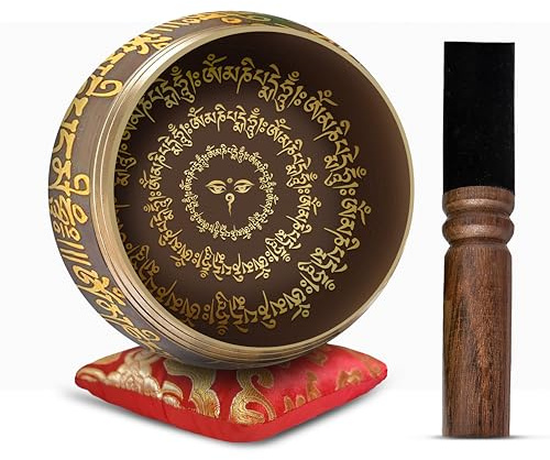 Tibetansk sång skålset – lätt att spela autentisk handgjord för meditationsljud 7 chakra-läkning av Himalaya Bazaar (svart och röd)