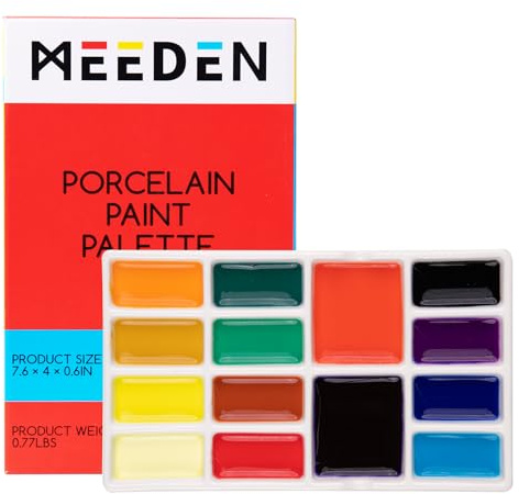 MEEDEN 14-brunnar keramisk akvarellfärgpalett, porslin akvarellmålning palett keramisk blandningsbricka för målare och konstnärer, perfekt för akvarellfärg, akryl och oljemålning