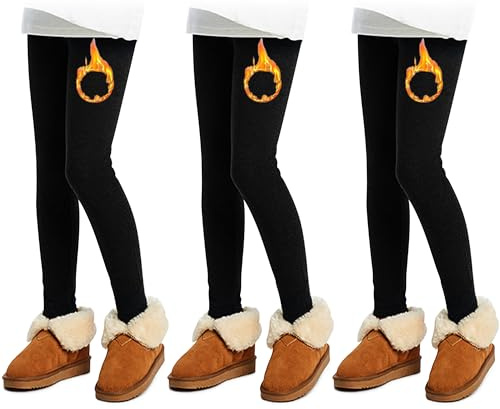 L&K-II 1/2-pack, termoleggings, flickor, vinterleggings för barn, tjocka bomull med fleece, fodrade barnbyxor, 4610, storlek: 110–164, Paket med 3 1, 158/164 cm