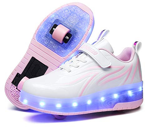 Unisex Kinder LED Licht Skateboardschuhe mit Rollen Drucktaste Einstellbare Inline Skates Outdoor Sport Fitnessschuhe Gymnastik Running Sneaker für Jungen Mädchen