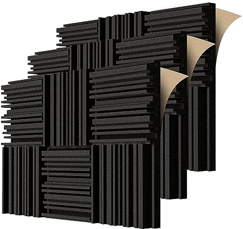 TroyStudio Self-adhesive Acoustic Foam Panels, 12 X 12 X 2 Inches 18 Pcs Broadband Sound Absorbing Foam, Dense Soundproof Padding Tile, Recording Studio Foam Absorber, Groove Decorative 3D Wall Panel