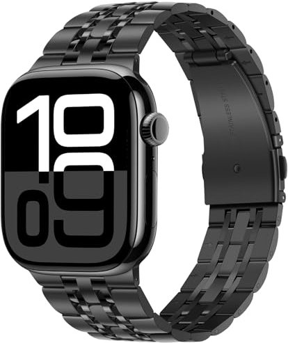 Tasikar Kompatibel mit Apple Watch Armband 49mm 46mm(Series 11/10) 45mm 44mm 42mm Massives Edelstah Metall Herren Damen Band Kompatibel mit iWatch SE Series 11 10 9 8 7 6 5 4 3, Schwarz