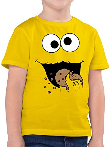 Kinder T-Shirt Jungen - Karneval & Fasching - Keks Monster I Krümelmonster I Cookie Monster Fastnacht I Fasnacht I Fasnet - 104 (3/4 Jahre) - Gelb - Schulstart Tshirt Junge Faschings Shirt Jeck