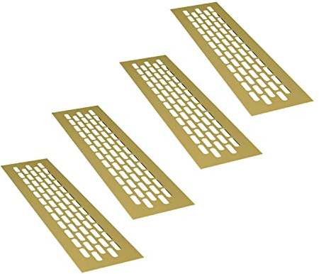 sossai® Rejillas de ventilación de aluminio - Alucratis (4 pieza) | Rectangular - dimensiones: 24,5 x 6 cm | Color: oro | rejilla de aire