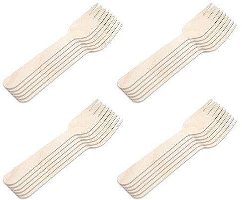 Acan Tradineur - 4 Paquetes de 12 Tenedores de Madera - Material Reutilizable y reciclable - Longitud de 16 cm - Color Madera - Total 48 Uds