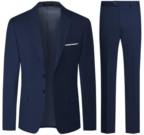 Allthemen Abiti da Uomo 2 Pezzi Abito da Sposa Regular Fit Abito da Lavoro a Due Bottoni Blazer Pantaloni Blu 1 XL