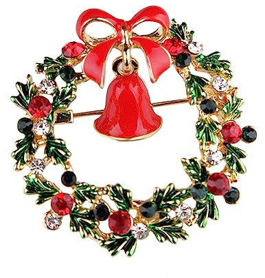 Amosfun weihnachtskarikaturbrosche Weihnachtsstrasssteine Weihnachtsbrosche weihnachtsabzeichen pin Weihnachtsrevers Frauen Brosche Brustklammer für Frauen Kranz Fräulein die Klingel Stift
