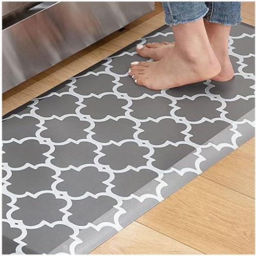 0.47 Pouce Tapis De Cuisine Anti-Fatigue Amorties ， Non Glissement, Durable Et RéSistant Aux Taches Tapis De Cuisine en Mousse à MéMoire ， pour Le Bureau du Puits De Maison,Gray-17.3×71