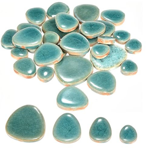 sourcing map 200g Ceramic Mosaic Tiles for Crafts Bulk, Pebble Ice Crack Green Ceramic Tiles for Mosaic Kits Garden Stepping Stone Cup Mat
