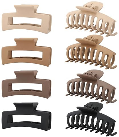 Zou.Rena Hair Claw Clips für Frauen kurzes dünnes Haar 3,35 Zoll (8,5 cm), Haarspangen für Mädchen langes dickes Haar starker Halt 8 Stück (3.5 inch neutral color)