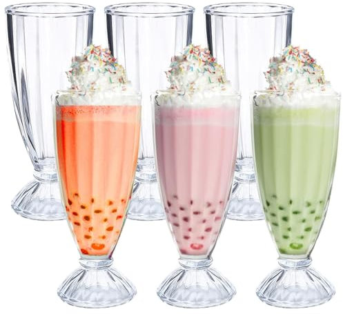 XNSHUN Lot de 6 coupes à glace, en verre, 360 ml, avec 6 cuillères longues, verres à dessert avec pied, verres à café glacé, verres à dessert, glace, pour glace, dessert, boissons, cocktails, fêtes