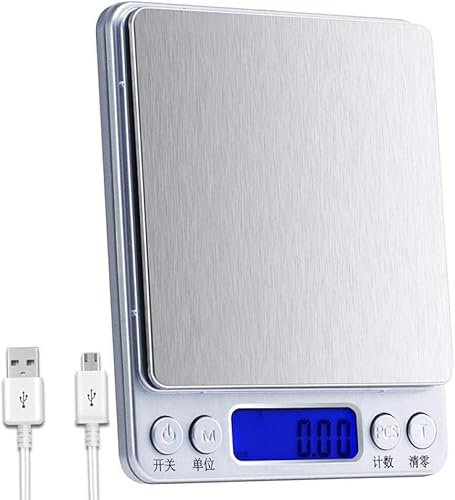 CRBUDY Balance de Cuisine Rechargeable Balance électronique de Cuisson Balance électronique Balance de Bijoux en Acier Inoxydable Balance Portable 3000g/0,1g (Couleur : 500g/0,