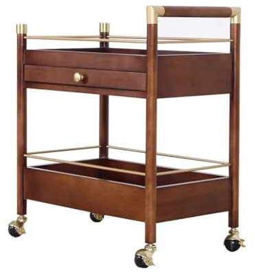 GLigeT Servierwagen 2-stöckiger Rollwagen, Mehrzweckwagen aus Holz mit feststellbaren Rädern, Aufbewahrungswagen, Kunstwagen, Organizer, Servierwagen for Büro, Badezimmer, Küche (braun) Rollwagen