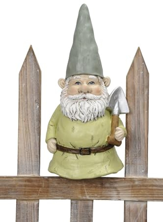 Posiwio Zaunhocker Gartenzerg mit Bart und Schaufel und Grauer Zwergenmütze Polystone bemalt ca. 20 cm hoch